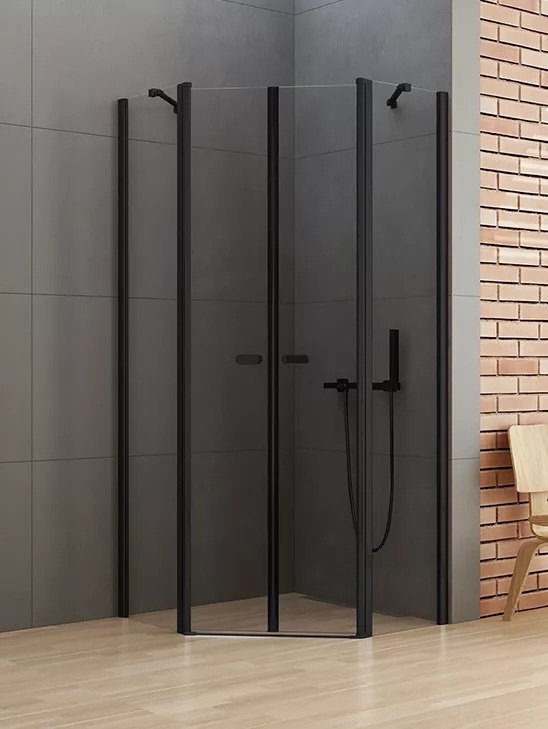 New Trendy New Soleo Black Kabina Prysznicowa Narożna Pięciokątna Drzwi Uchylne Podwójne 80x80cm (K-0616)